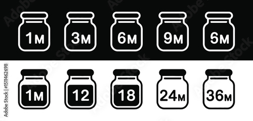 Expiration Date Icons Set Jars Months White Black