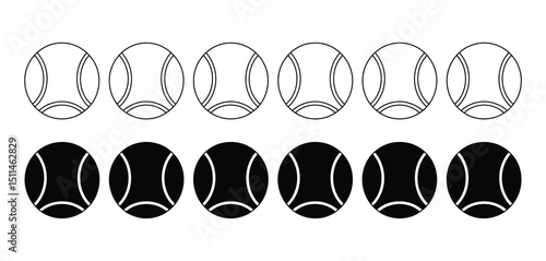 Tennis Ball Icons Set Black and White Line Art