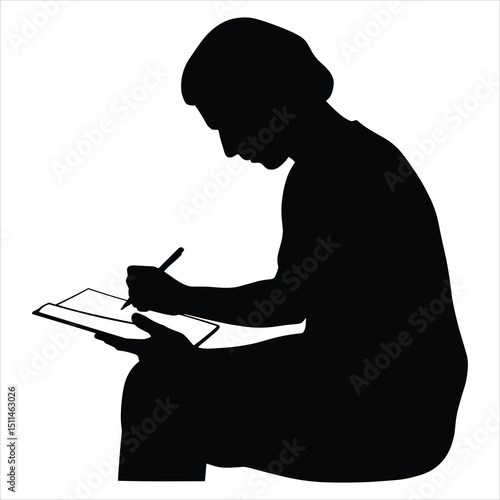 Black silhouette vector of a person massaging their own shoulder with one hand