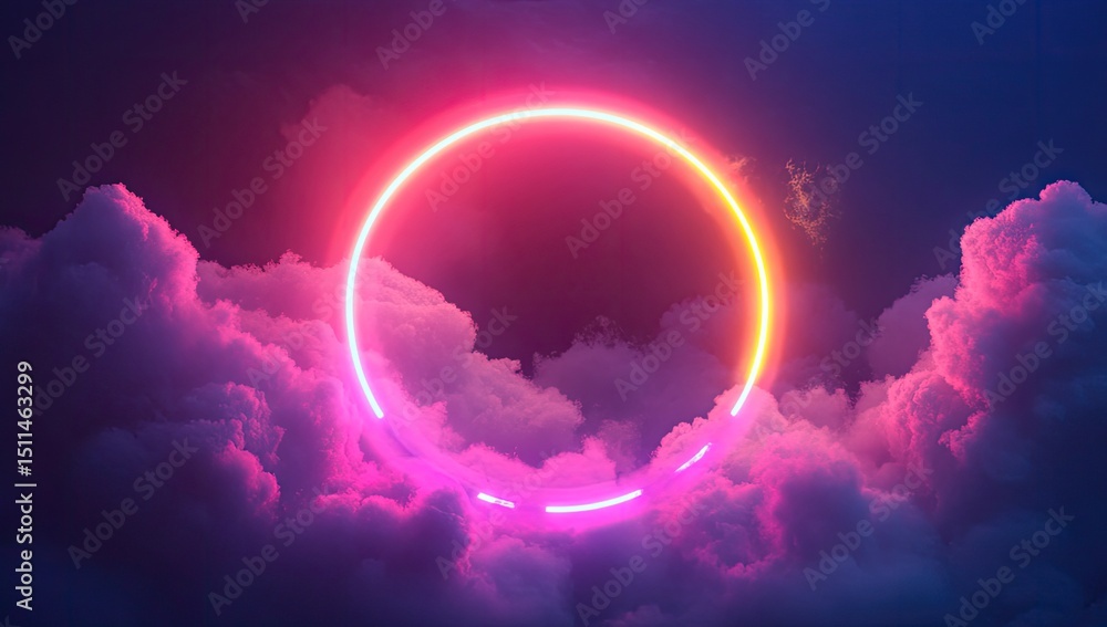 Obraz premium Neon ring in the clouds