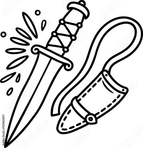 Knife with sheath and splash design illustration