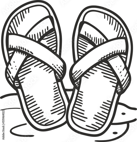 sketch of beach sandals summer footwear, beachwear simplicity, casual comfort and relaxation