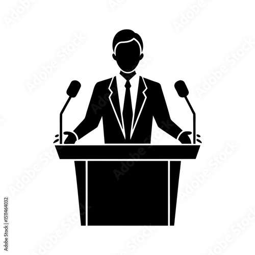 Businessman giving a speech at podium with microphones