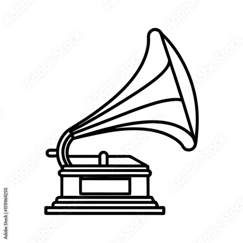 Vintage gramophone illustration black and white line art