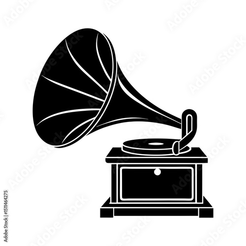 Vintage gramophone illustration black and white silhouette