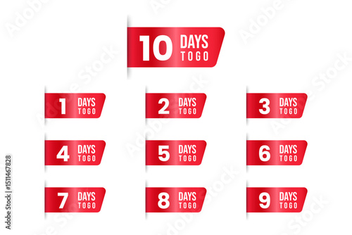 Count down days to go red ribbon. Vector illustration