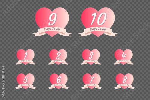 Heart Shaped Countdown Days to go Vector Illustration for Romantic and Event Displays