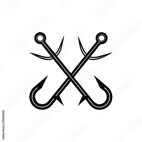 Flat and Minimal crossed fishing hooks icon vector illustration
