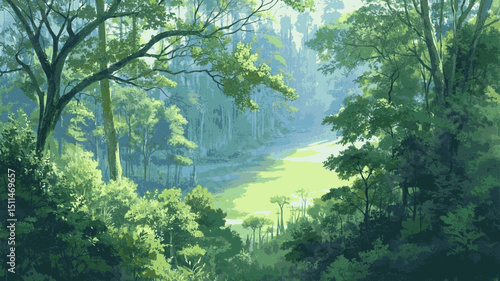 Emerald Tapestry Hum rainforest isolated watercolor vector illustration svg