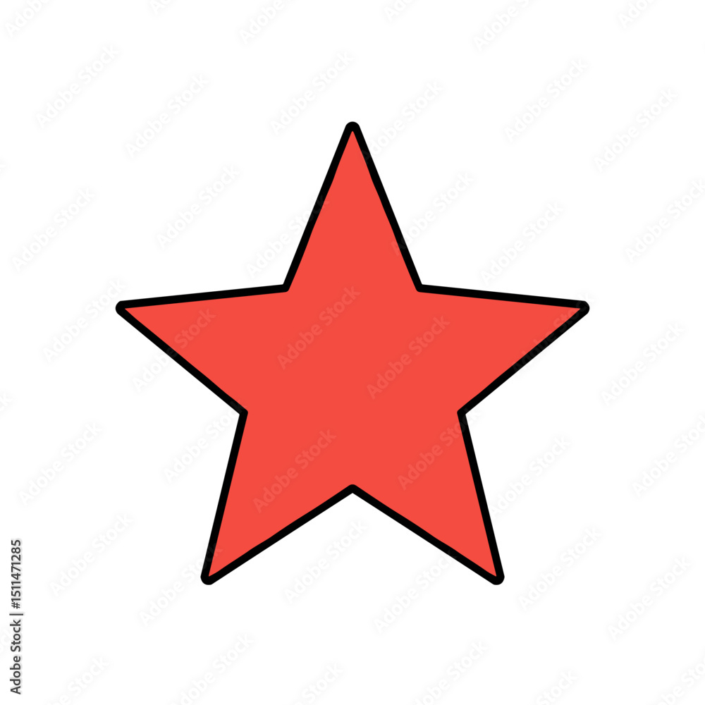 Red star graphic with black outline in flat design style Red star graphic with black outline in flat design style