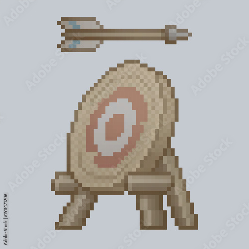 archery target with arrow in pixel art style