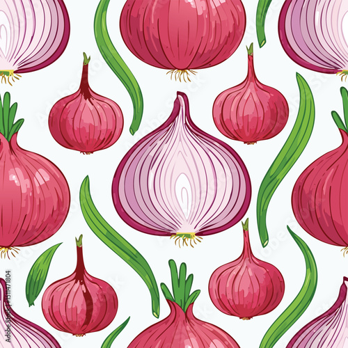 Shallot Vector Illustration with Seamless Pattern Design