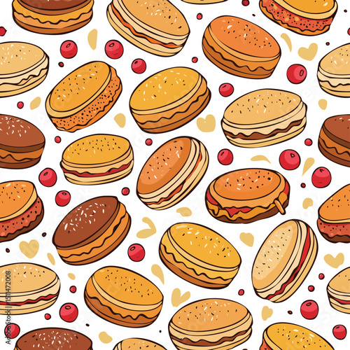 Cuban Bread Vector Illustration with Seamless Pattern Design