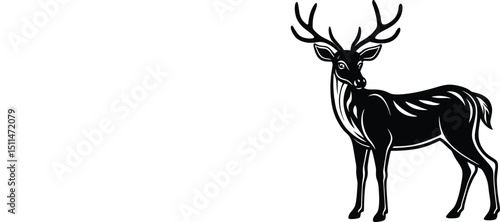 Deer animal silhouette vector illustration featuring wild stag head with antlers for hunting design