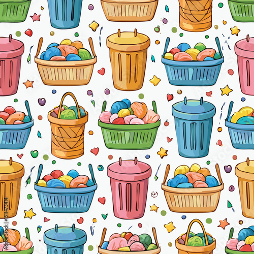 Laundry hamper Vector Illustration with Seamless Pattern Design