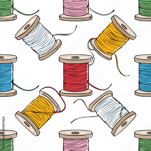 Thread spool Vector Illustration with Seamless Pattern Design