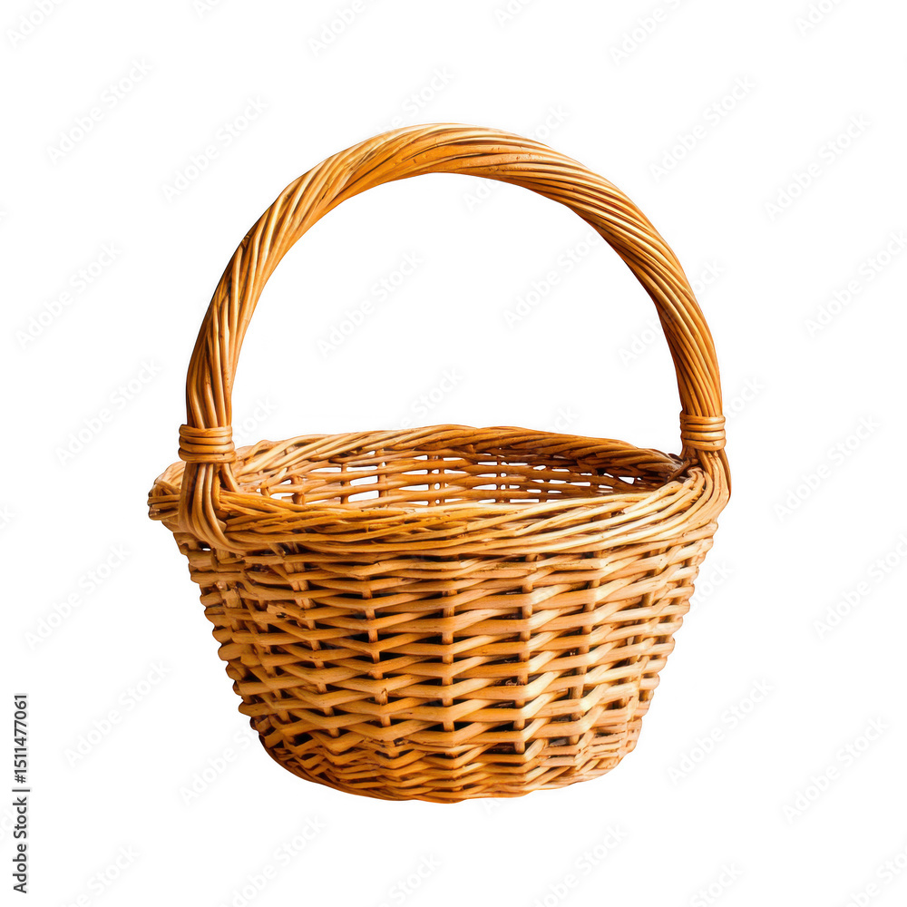 Obraz premium Empty wicker basket with handle isolated on transparent background