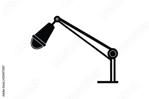 Silhouette art illustration of a podcast microphone on adjustable boom arm.eps