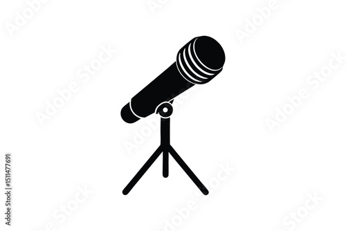 Silhouette art illustration of a tabletop microphone on short tripod.eps