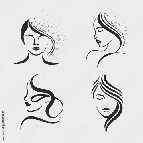 Vector illustration of a woman's beautiful face, hair, and glamorous lips