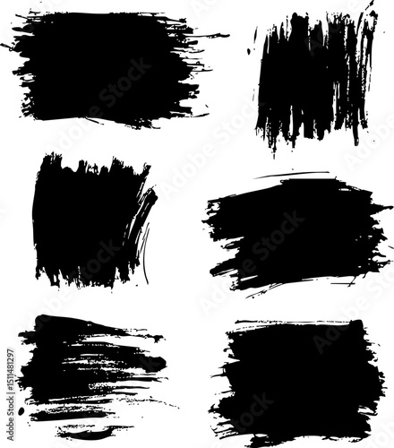 Ink brush stroke set, black grunge smear collection