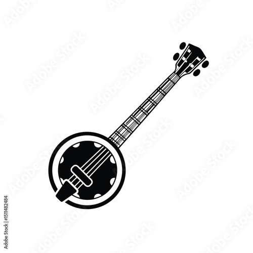 Banjo Instrument silhouette vector art illustration. Black music instrument rock, jazz silhouette. music band vector illustration icons set Vector design.