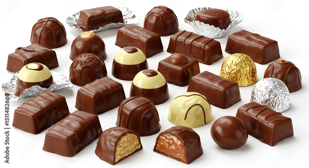Delicious gourmet chocolate candies with nuts, isolated on a white background, perfect for a sweet snack or gift Delicious gourmet chocolate candies with nuts, isolated on a white background, perfect for a sweet snack or gift