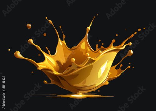 Golden liquid splash crown on black background