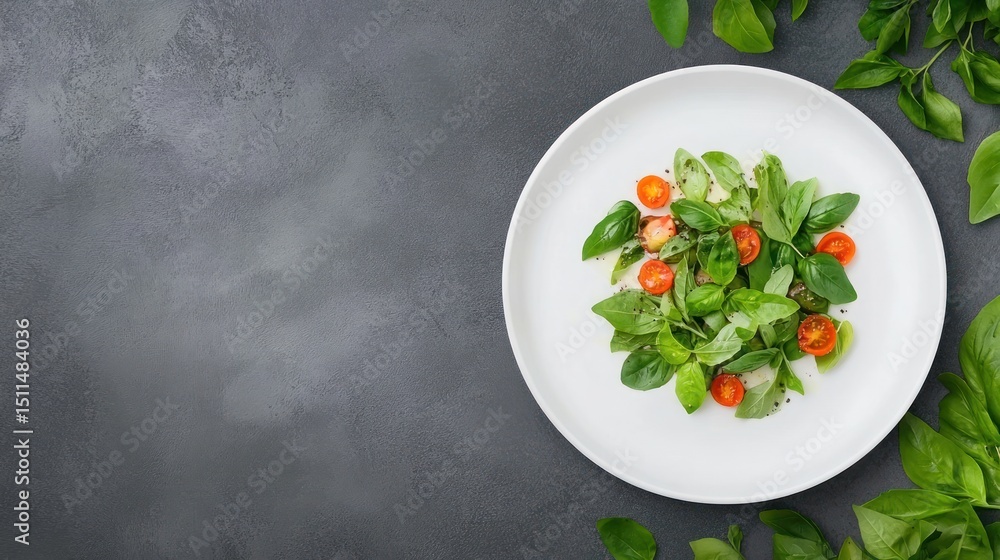 Fresh Basil and Tomato Salad on a Grey Background Fresh Basil and Tomato Salad on a Grey Background