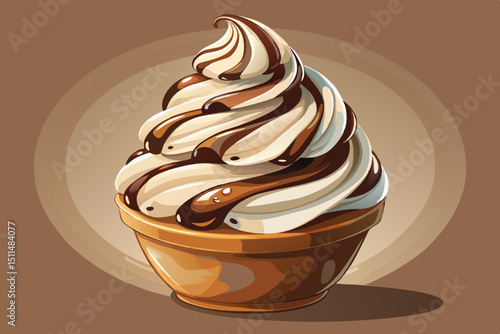 Delicious swirl soft serve ice cream sundae