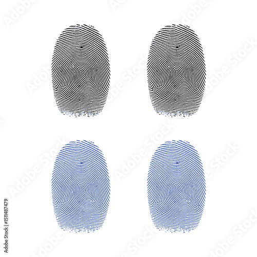 set of four fingerprint illustrations on a white background