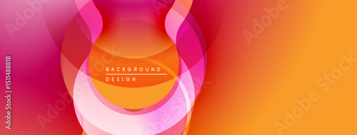 Abstract design features overlapping layers, vibrant pinks, oranges. Smooth gradients create dynamic visual effect. Modern background texture.