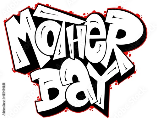 Mother's Day illustration, digital word Mother's Day with a cool simple graffiti pattern, suitable for designing expressions of love for mothers