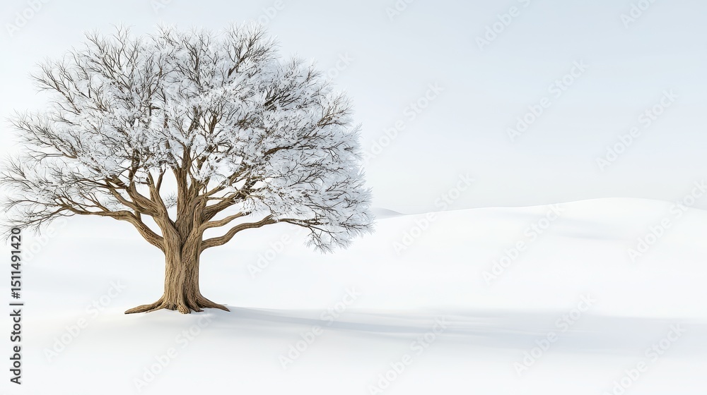 Snow Covered Lone Tree on a Winter Landscape With Light Blue Sky Background Snow Covered Lone Tree on a Winter Landscape With Light Blue Sky Background