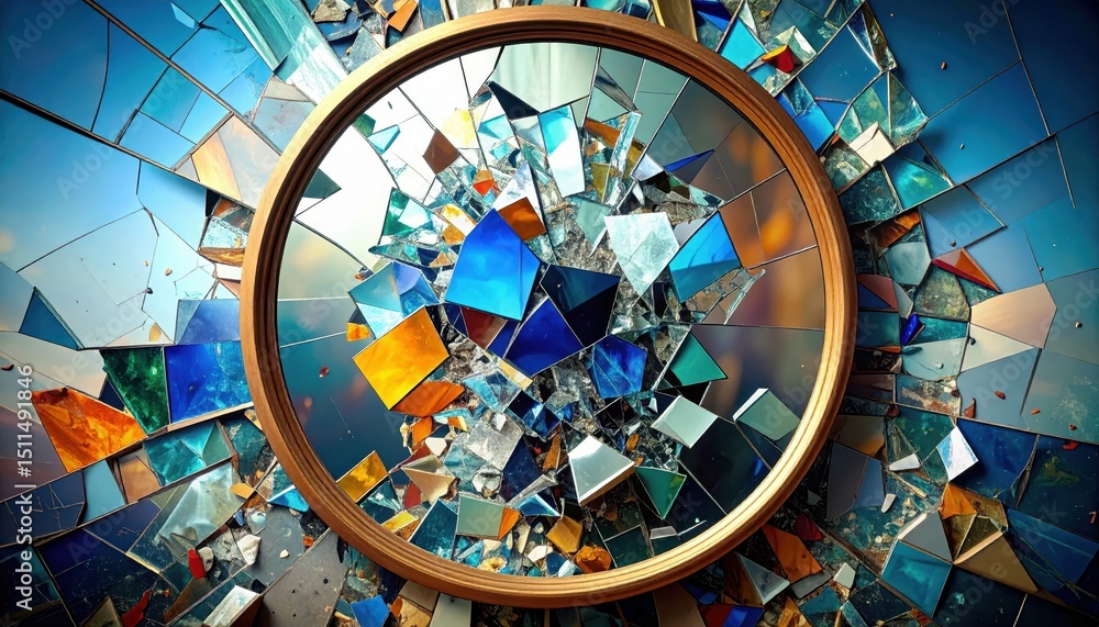 Obraz premium Surreal Reflection of Chaos in a Broken Mirror Fragmentation Art