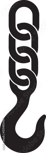 Metal chain with large hook silhouette industrial icon vector illustration.