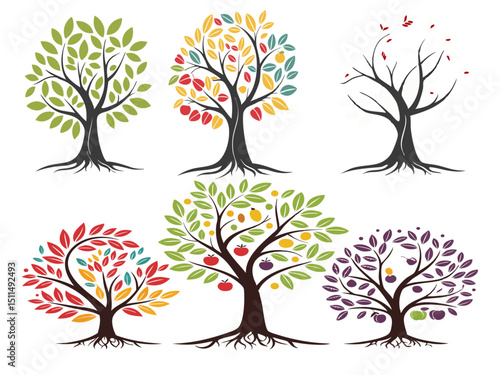 Colorful Tree Silhouette on Black Background – Vibrant Nature Art Illustration for posters design,  music visuals, Nature-themed design projects, Website or app backgrounds