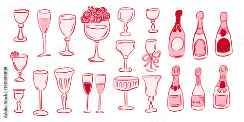 A splendid variety of colorful beverage glasses and bottles designed for unforgettable celebrations