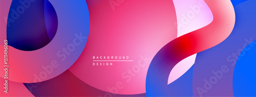 Abstract fluid shapes, vibrant colors blend. Pink, blue, purple gradients create modern design. Smooth curves suggest movement, energy.