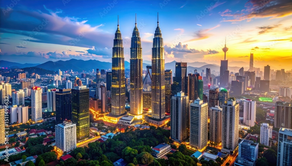 Obraz premium Tragic Collapse of Modern Metropolis in Kuala Lumpur's Cityscape