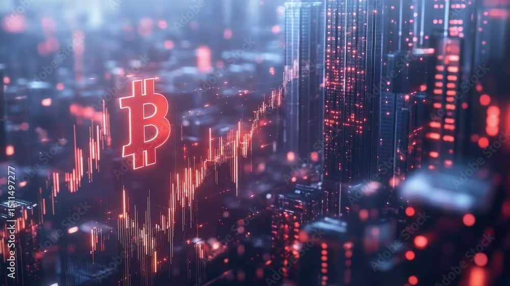 Futuristic Digital City with Bitcoin Symbol and Trading Graph Representing Cryptocurrency Growth and Investment Opportunities 4k video footage Futuristic Digital City with Bitcoin Symbol and Trading Graph Representing Cryptocurrency Growth and Investment Opportunities 4k video footage