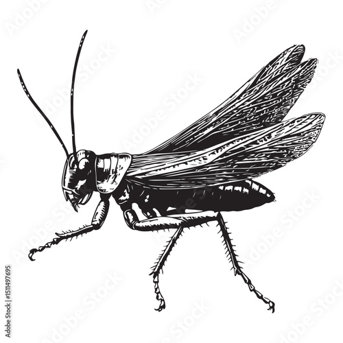grasshopper silhouette line art vector illustration