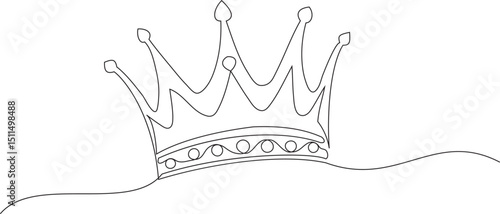 Crown continuous one line drawing and minimalist style isolate outline vector icon