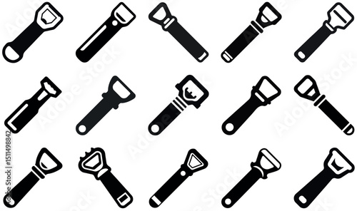 Bottle Opener Icon Set Silhouette Collection