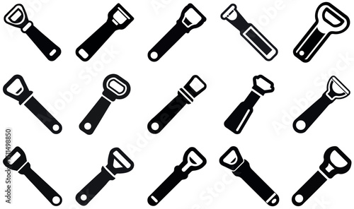 Bottle Opener Icon Set Silhouette Collection