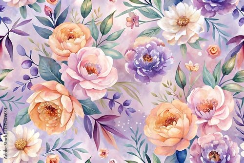 Painting of a flower garden with a purple background