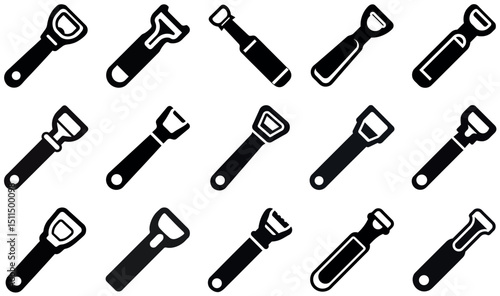 Bottle Opener Icon Set Silhouette Collection
