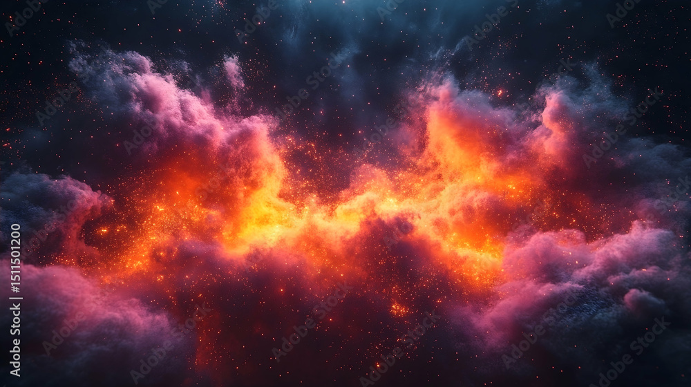 Fototapeta premium Fiery nebula clouds in deep space