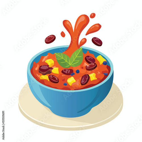 Chili Con Carne with Sauce Splash creative isometric illustration with layered dimension and depth cues.
