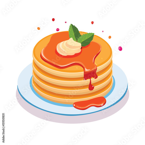 Pancakes with Sauce Splash creative isometric illustration with layered dimension and depth cues.